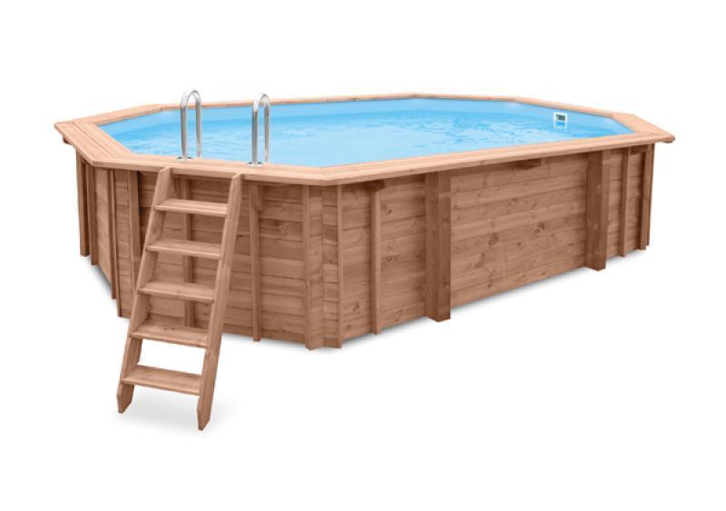 Noppenfolie omzoomd - houten zwembad achthoekig langwerpig Free Spirit